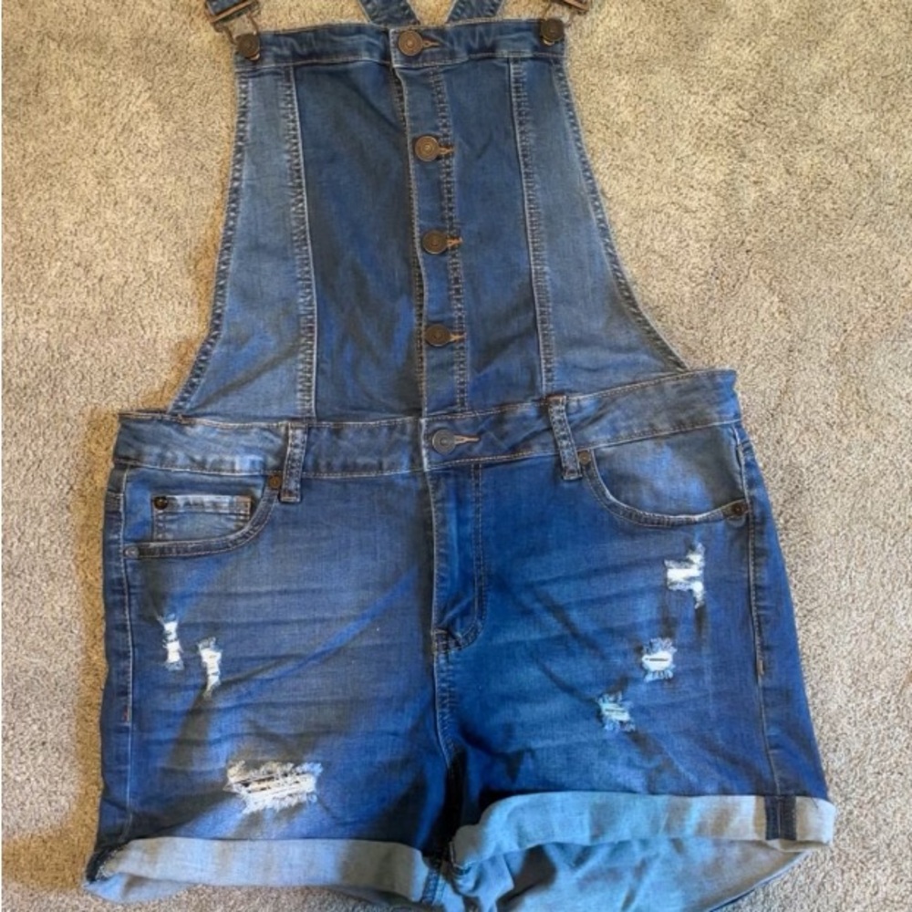Vintage Enjean Blue Denim Overall Shorts Size Large